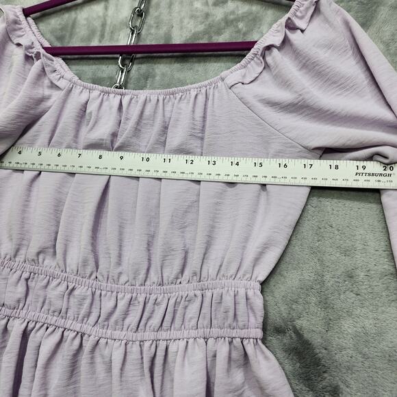 Nine West Top Womens S Purple Squareneck Peplum Blouse Stretch Elastic Cuffs - Picture 7 of 10